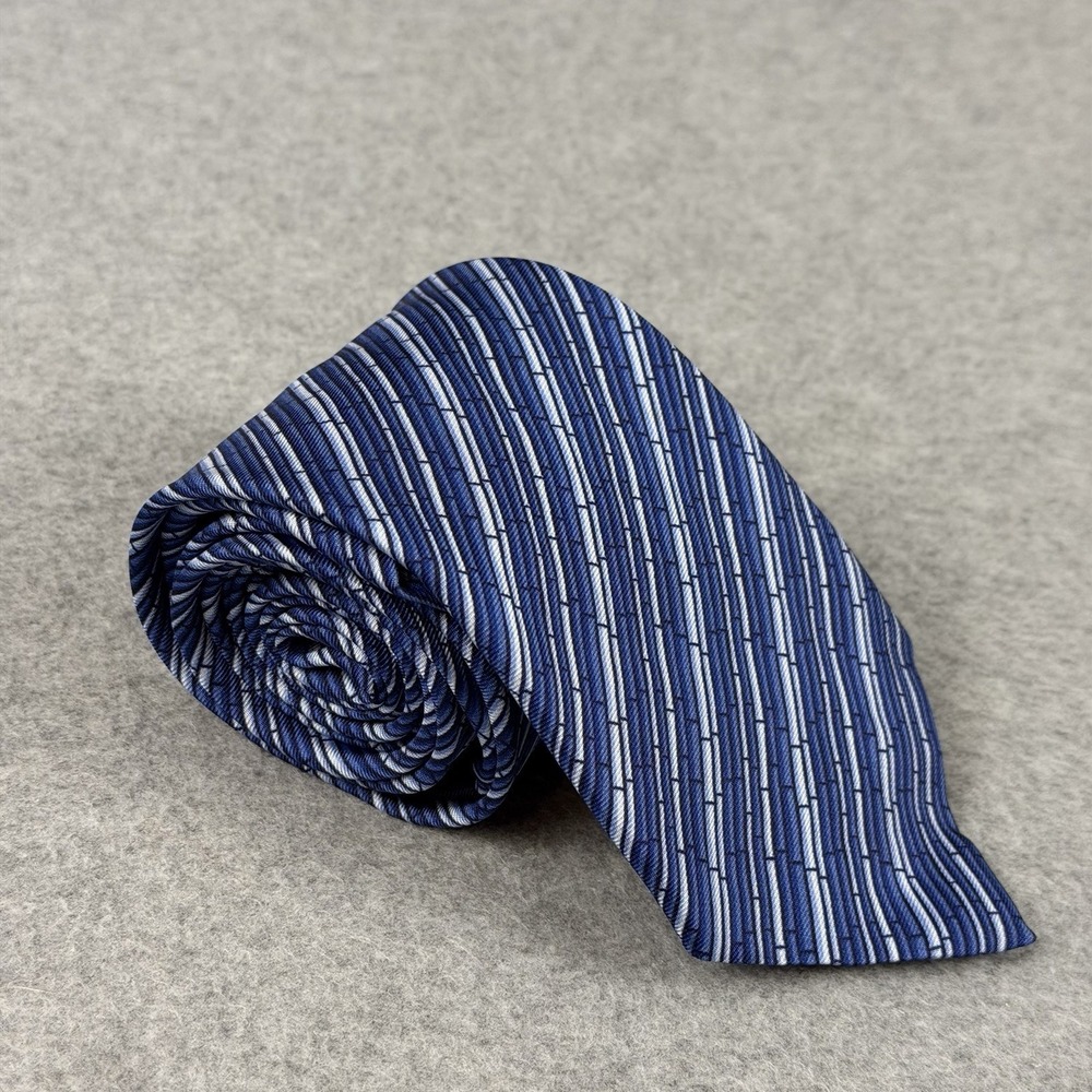 Vintage Battistoni Roma Blue White Striped Silk Tie Made in Italy 59x3.25"